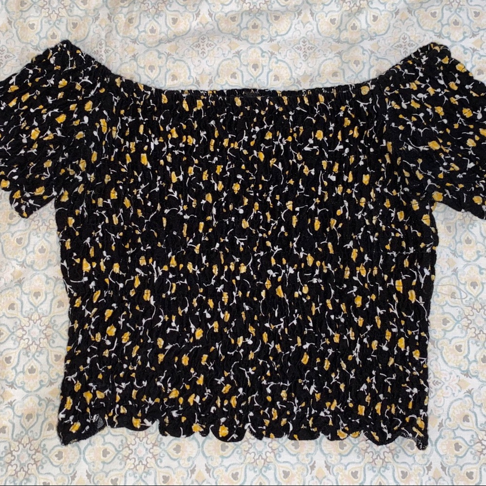 stretchy black ribbed off the shoulder top
